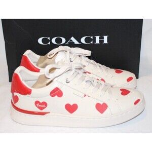 COACH WOMEN'S LOWLINE VALENTINE'S LEATHER HEART SNEAKERS WHITE RED SZ 6 NIB